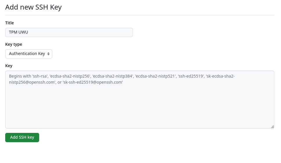 GitHub SSH AuthKey Section
